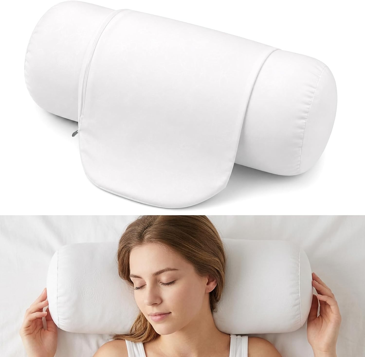 2 Pcs Round Bolster Pillow Cases Cover, White Neck Bolster Pillow Covers Soft