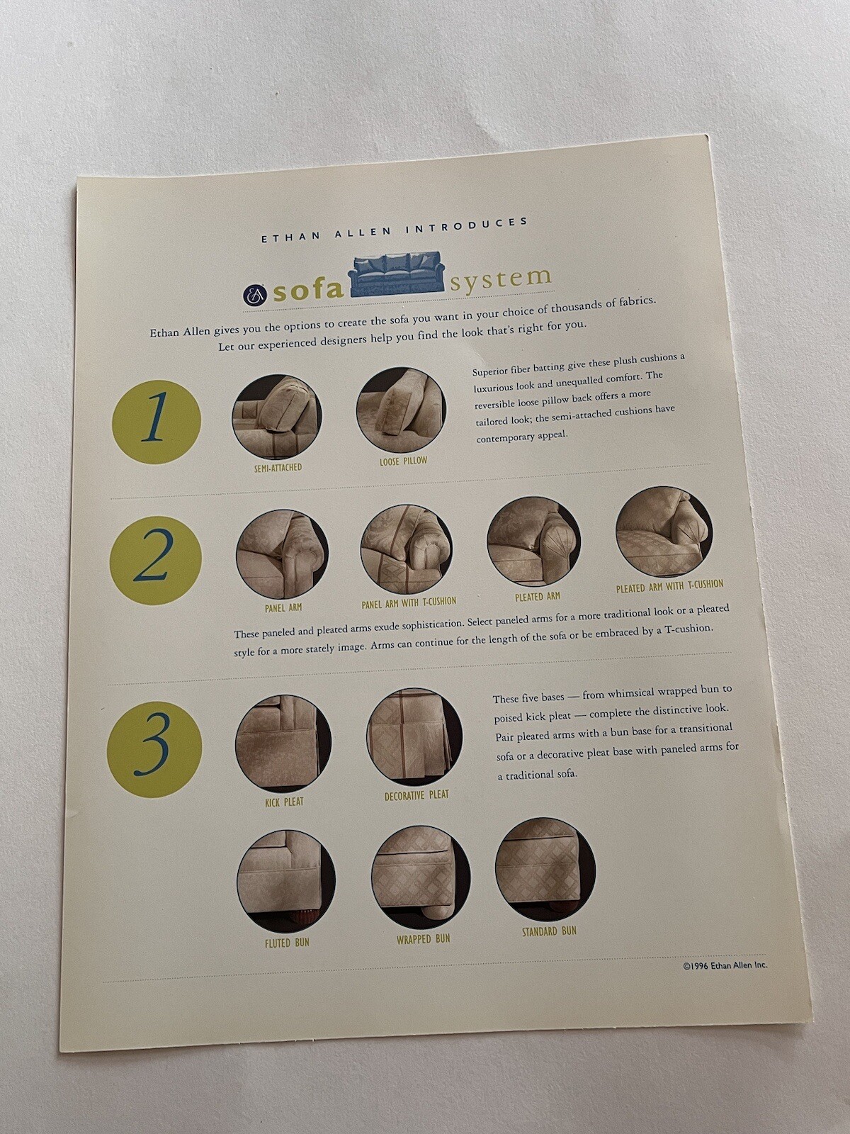 Ethan Allen Sofa System Sheet 1996