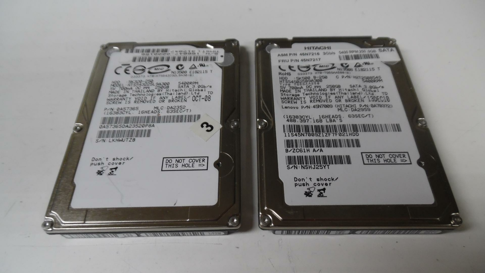 Pair of OEM Hitachi 250GB 5400RPM SATA HD Drives - 5K320-250 - See Desc & Photos