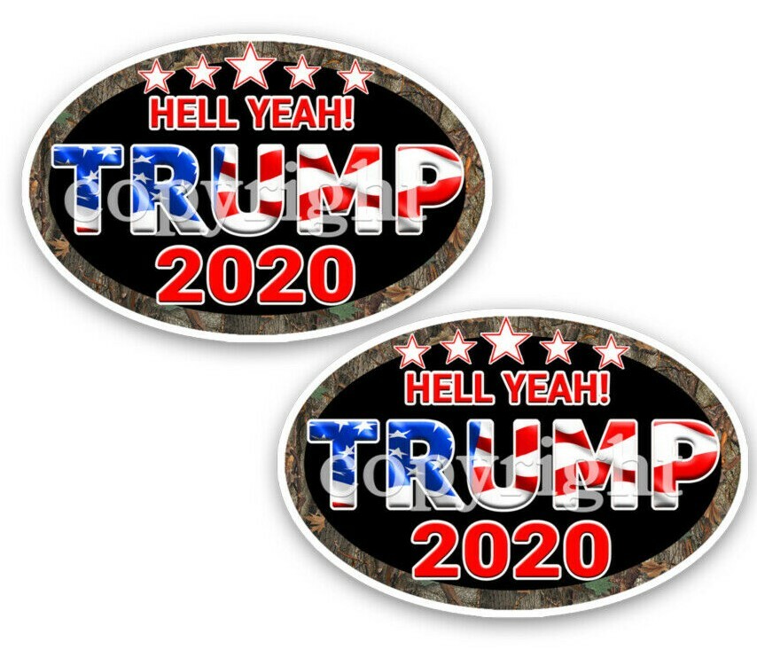 TRUMP 2020 BUMPER STICKER Hell Yeah! Tree Camo AP American Flag Bumper Decals 5"