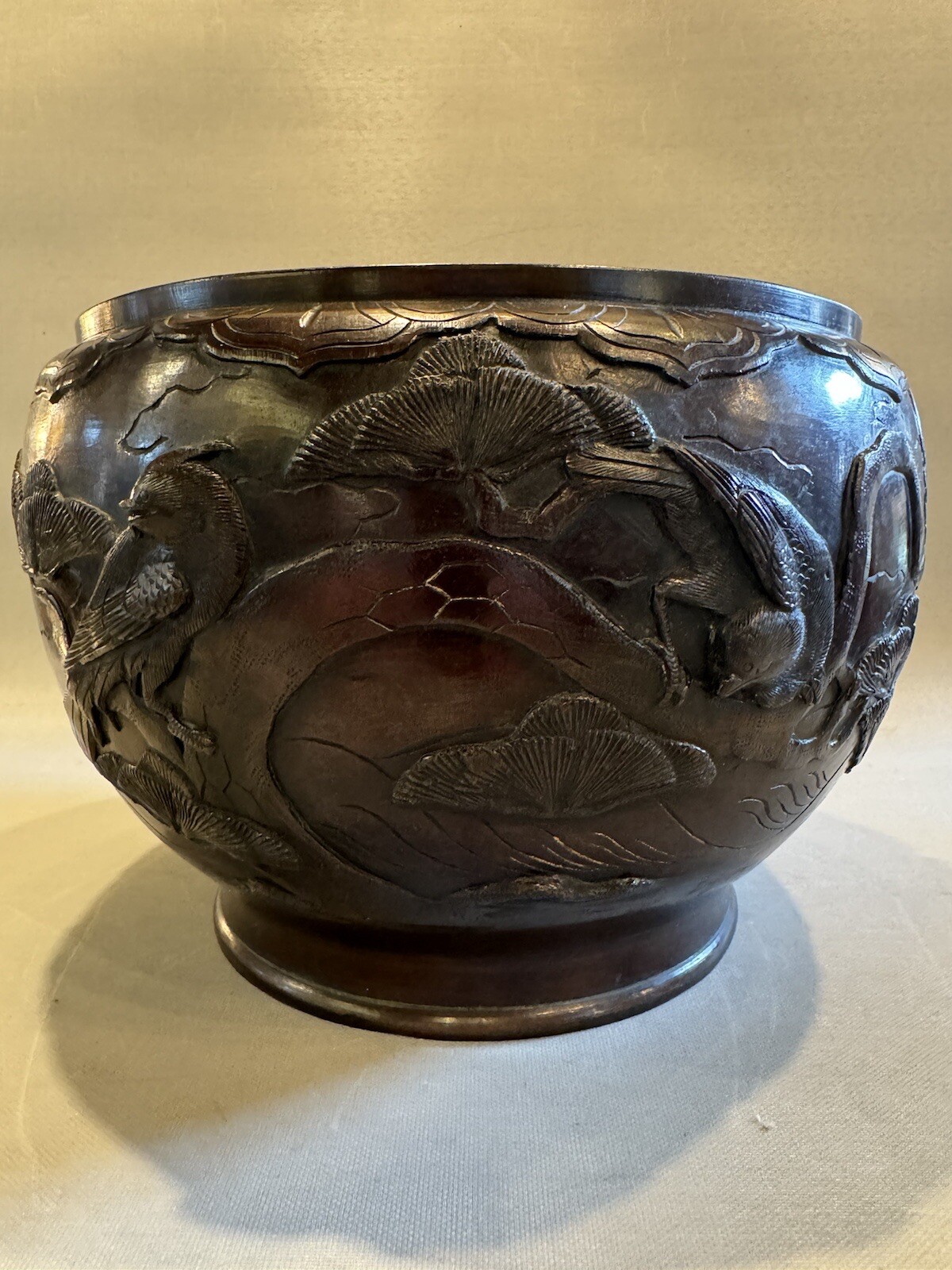 Antique Asian Bronze Jardiniere Planter Pot 12" diameter