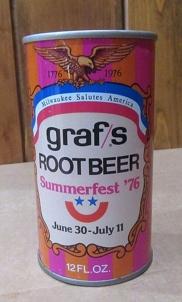 Clean Graf/s Root Beer Summerfest 1976 12oz Steel Soda Can Milwaukee, Wisconsin