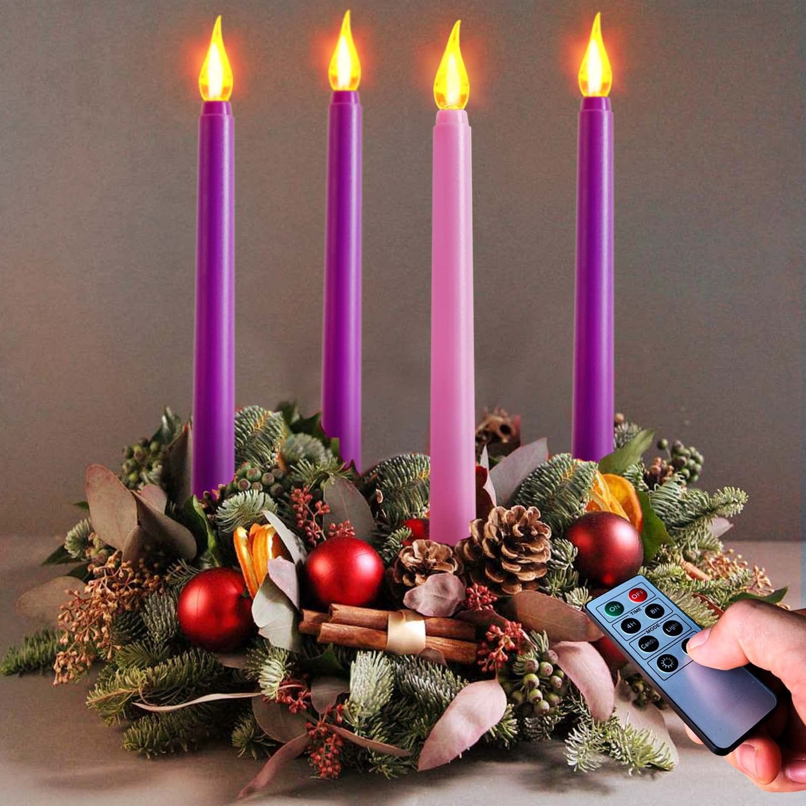 Abkshine Set of 4 Battery Operated Flameless Taper Candles for 4-Pack, Purple