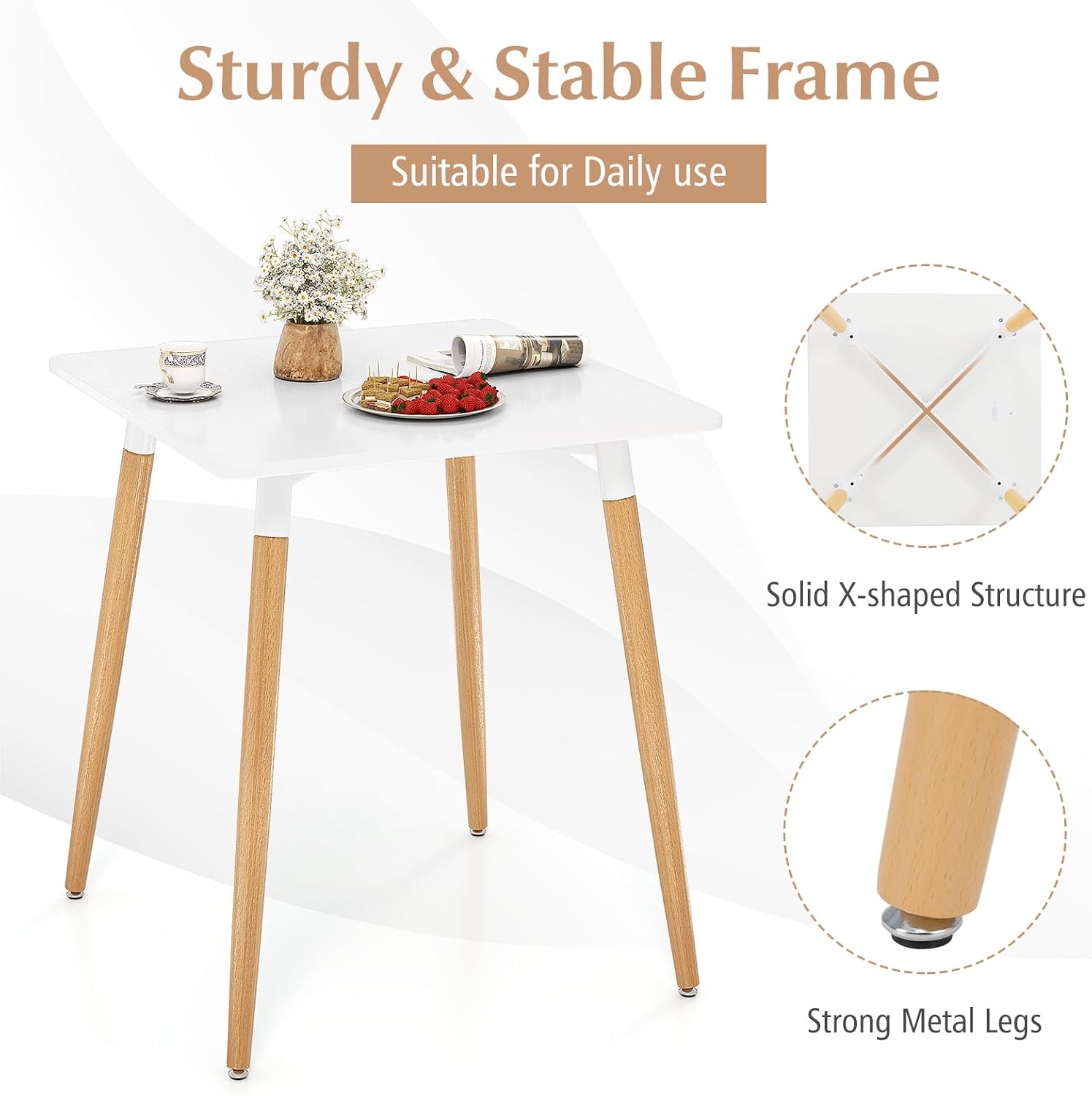 Square Dining Table 2 23.5" Small Kitchen Table W/ Adjustable Foot Pads