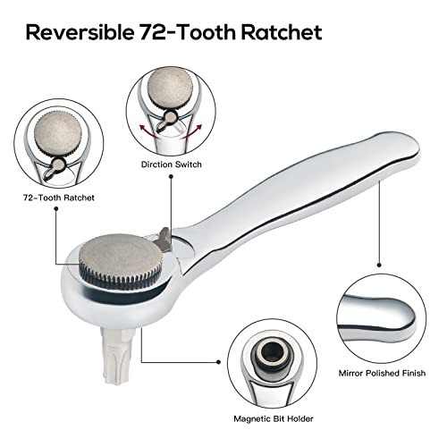 1/4 Mini Ratchet Set 28 Piece Right Angle Screwdriver Bits 72 Tooth Stubby Low