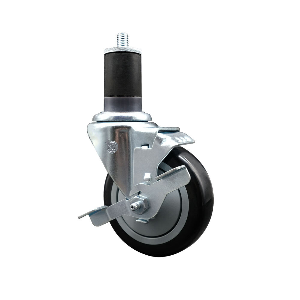 4 Inch SS Black Poly Swivel 1-5/8 Inch Expanding Stem Caster with Brake SCC