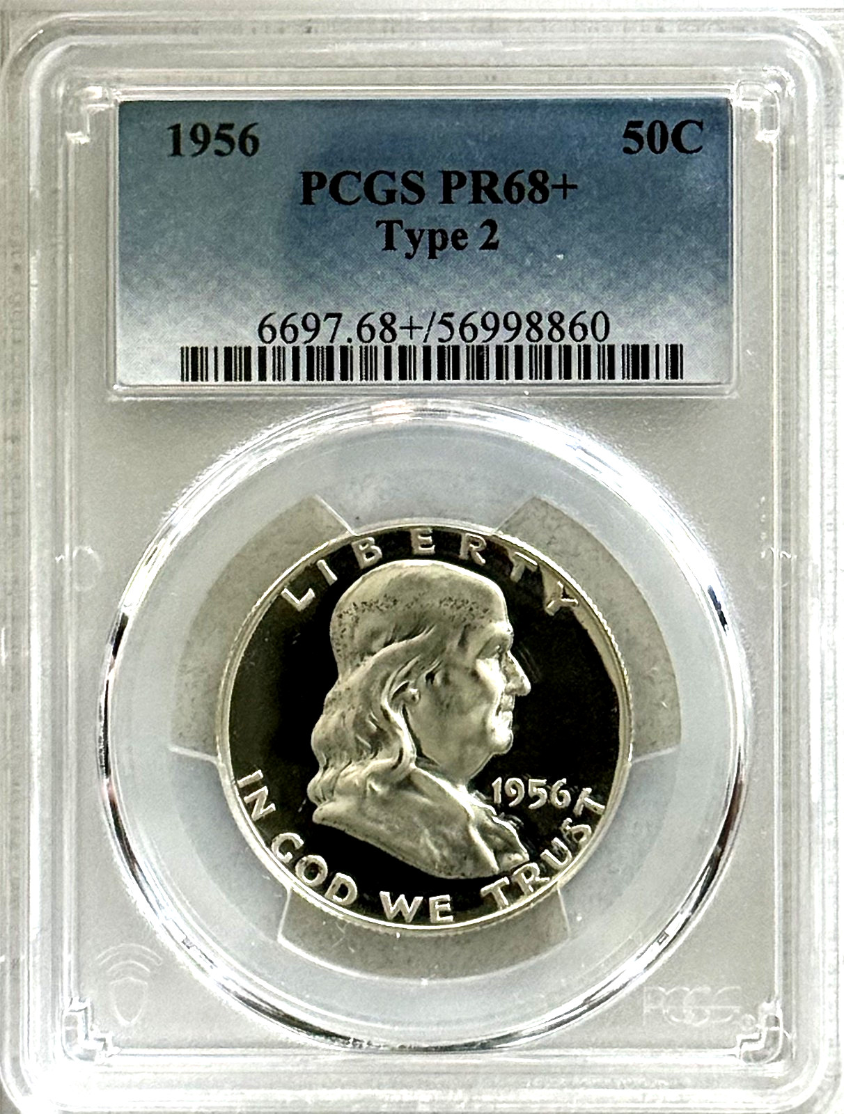 1956 PROOF FRANKLIN, PCGS PR68+ PLUS, NO HAZE, SPOTS OR TONING, DEEP CAM OBVERSE