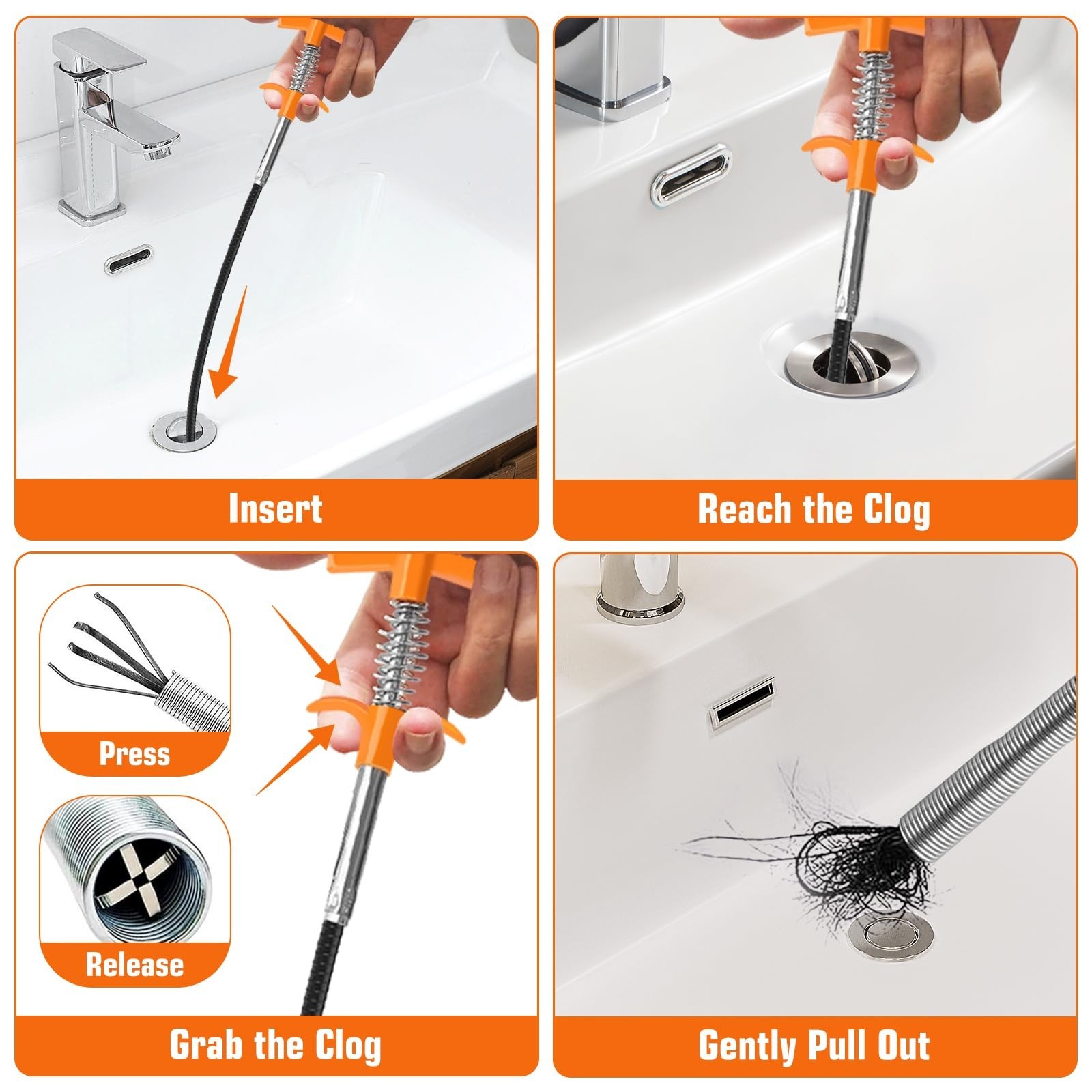 New Upgrade 35 inch Drain Snake Hair Drain Clog Remover Tool - Sink Drain Cle...