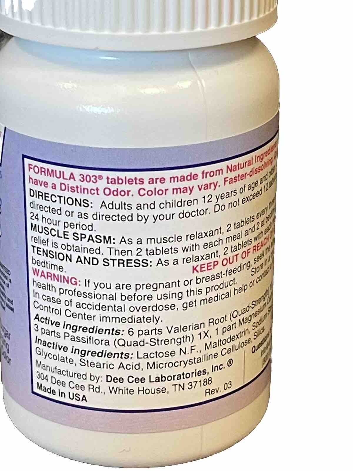 Formula 303 Maximum Strength Natural Muscle Relaxant Spasms Cramps 60Tb Ex06/29