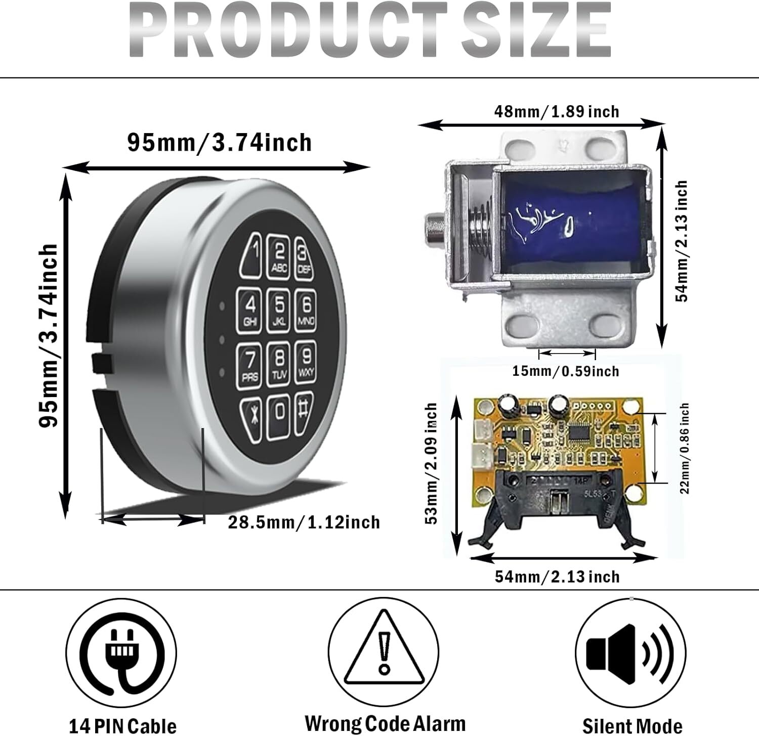 Gun Safe Replacement Lock Chrome Digital Keypad Lock Electronic Solenoid Lock