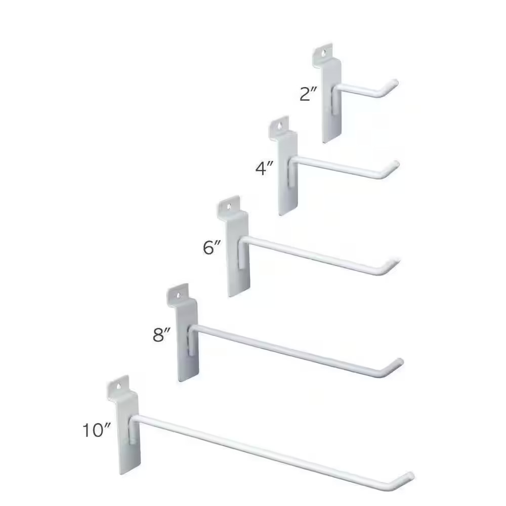 Slatwall Hooks - Combo Pack of 25 (5) of Each 2 In., 4 In., 6 In., 8 In. and 10