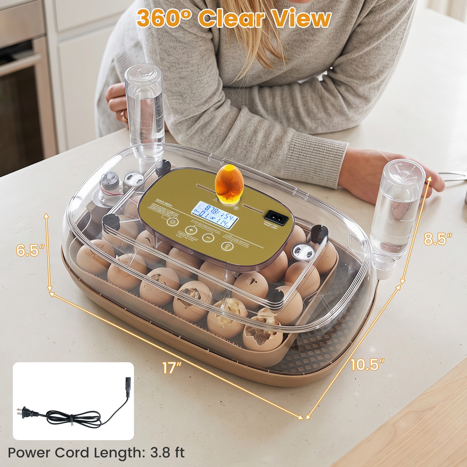 Incubator for Hatching Eggs, Automatic Egg Turner w/ Auto Water Refill, Air Vent