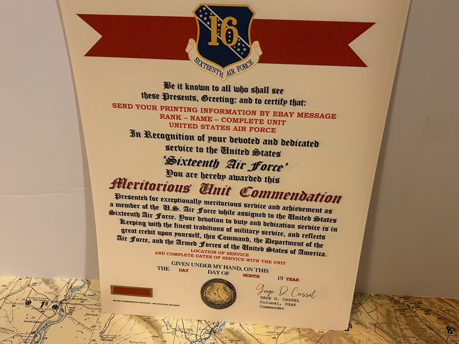 U.S. AIR FORCE / 16TH AIR FORCE - MERITORIOUS UNIT COMMENDATION CERTIFICATE