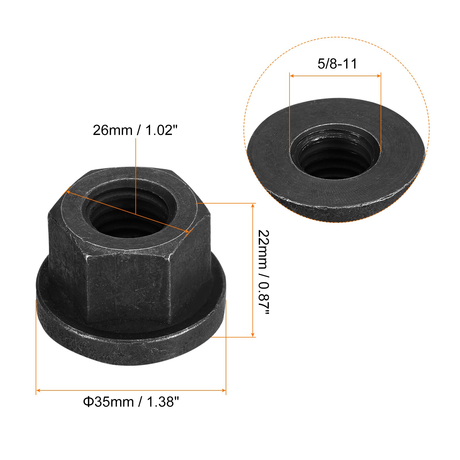 5Pcs 5/8-11 Flange Hex Nuts Grade 10.9 Black Oxide