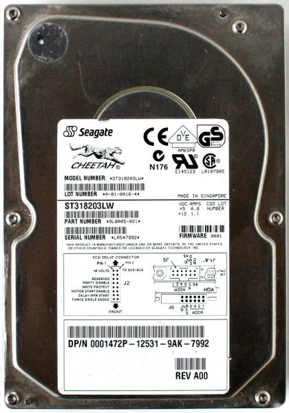Hdd 18.2gb, st318203lw 9l8005-021 fw 0001, dp/n 0001472p
