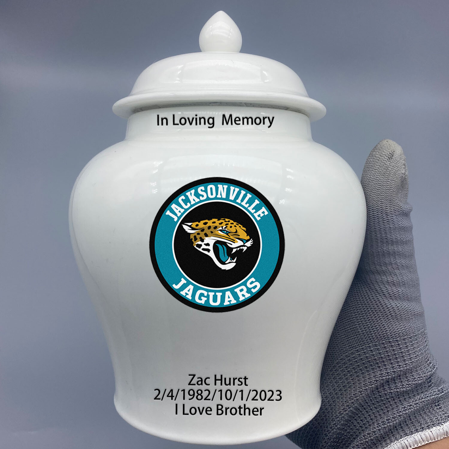Ceramic Medium Urn for Jacksonville Jaguars Football Theme, Custom Text