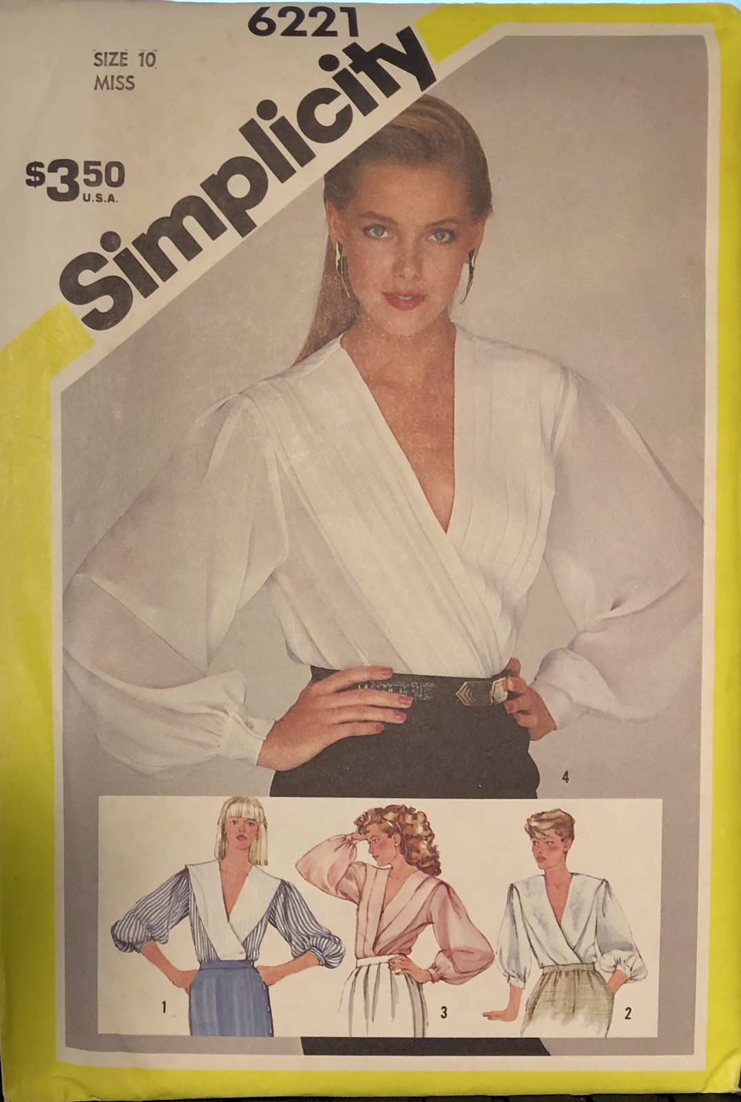 SALE! UNCUT Misses Blouse Pattern 6221 Simplicity Vntg1983Collectible InstrGuide