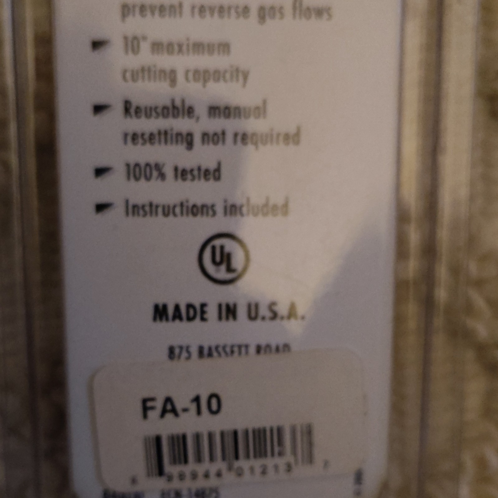 Western Enterprises FA-10 Flashback Arrestor/Check Valve, B-Size 9/16-18 UNF