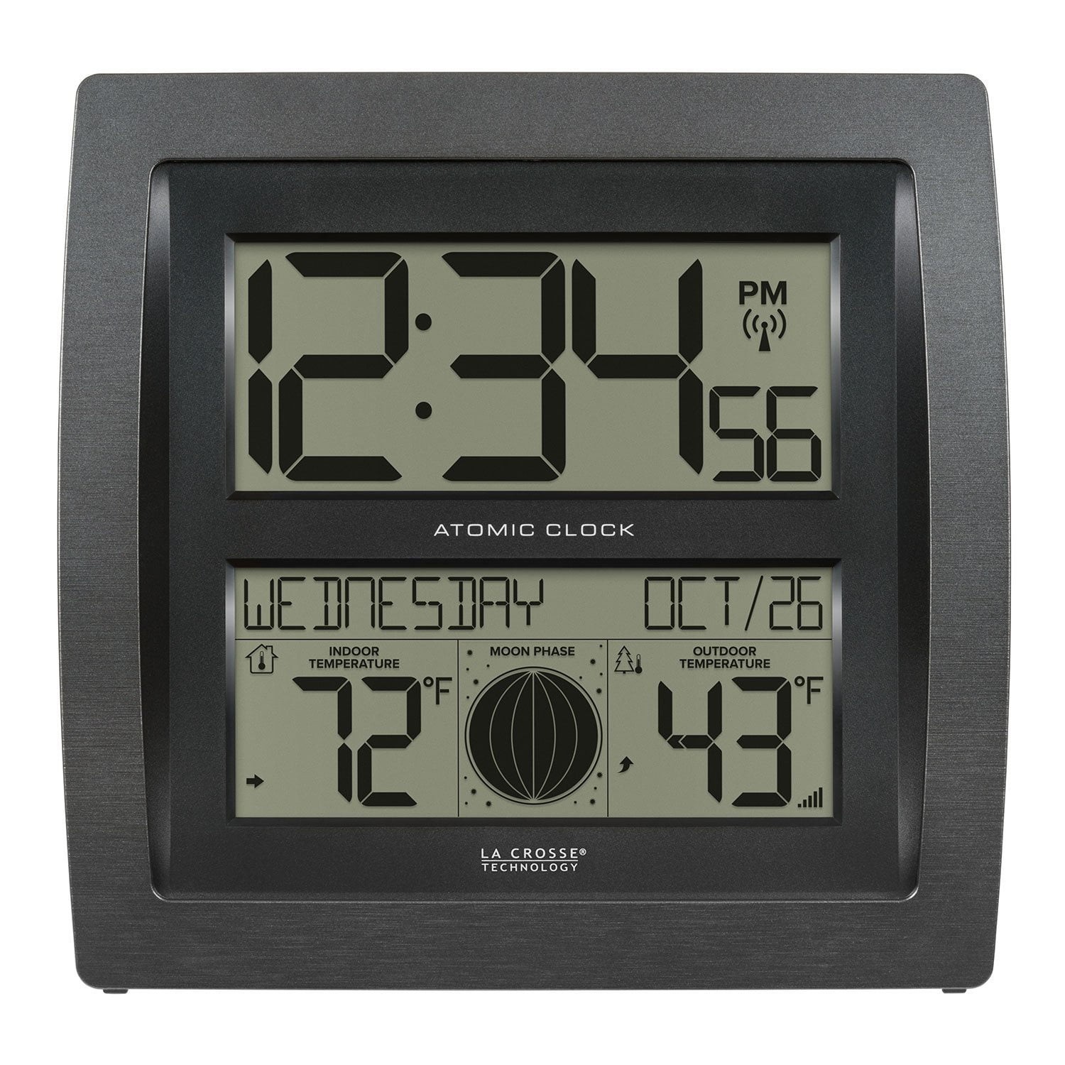 La Crosse Technology Digital Atomic Wall Clock–Indoor/Outdoor Temp & Moon Phase