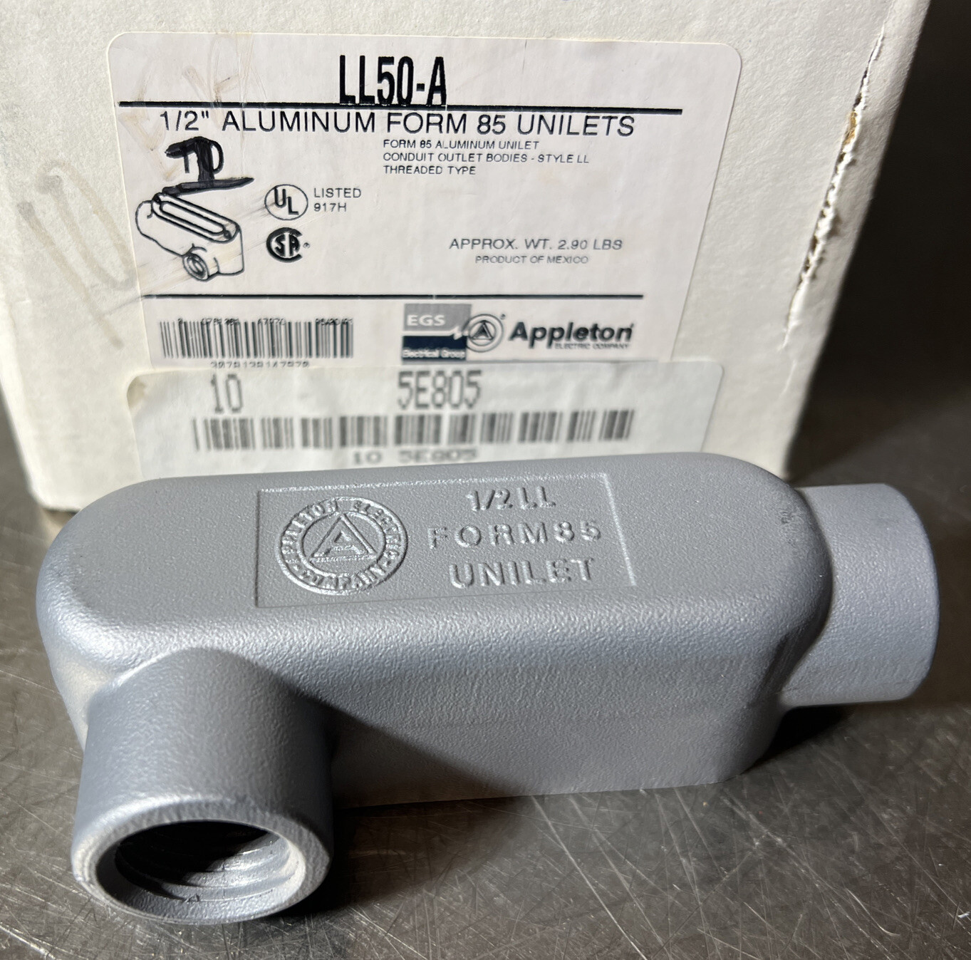 209069 New-No Box, Appleton LL50A Conduit Body, Type: LL, FM85, Size: 1/2" Threa