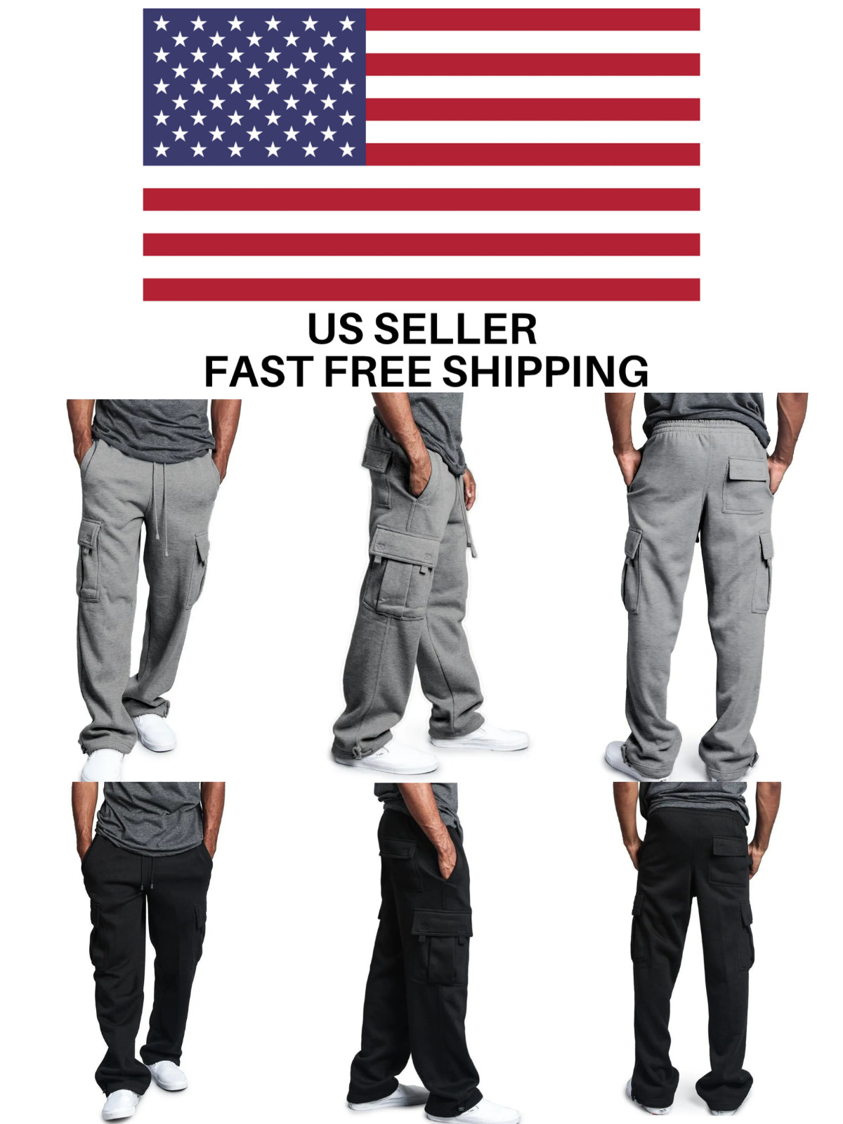 Mens Cargo SweatPants Heavyweight Fleece Cargo Pocket Jogger