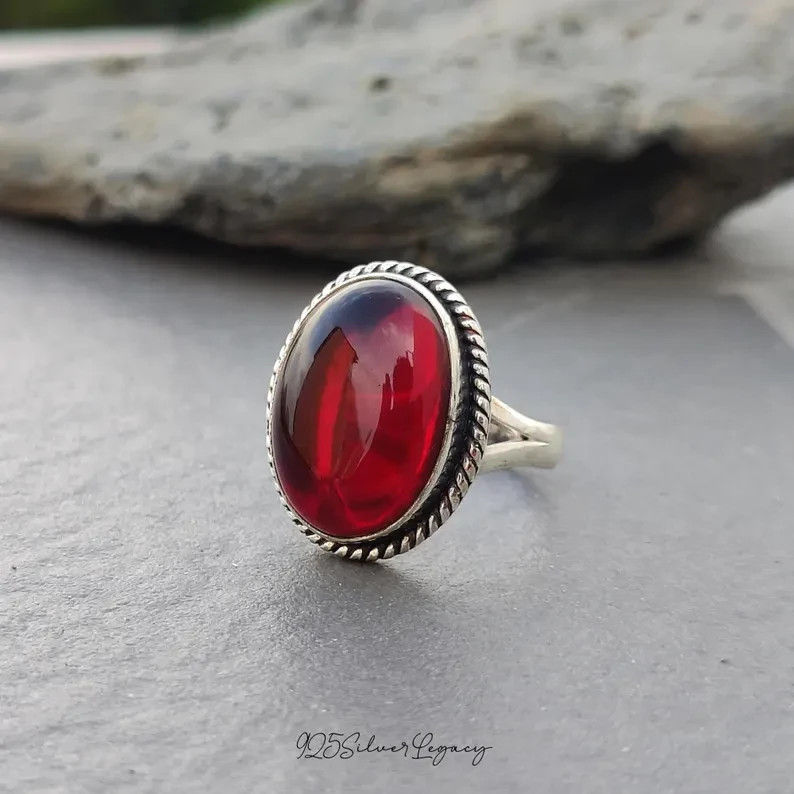 Dainty Red Garnet Ring 925 Sterling Silver Band & Statement Handmade   All Size
