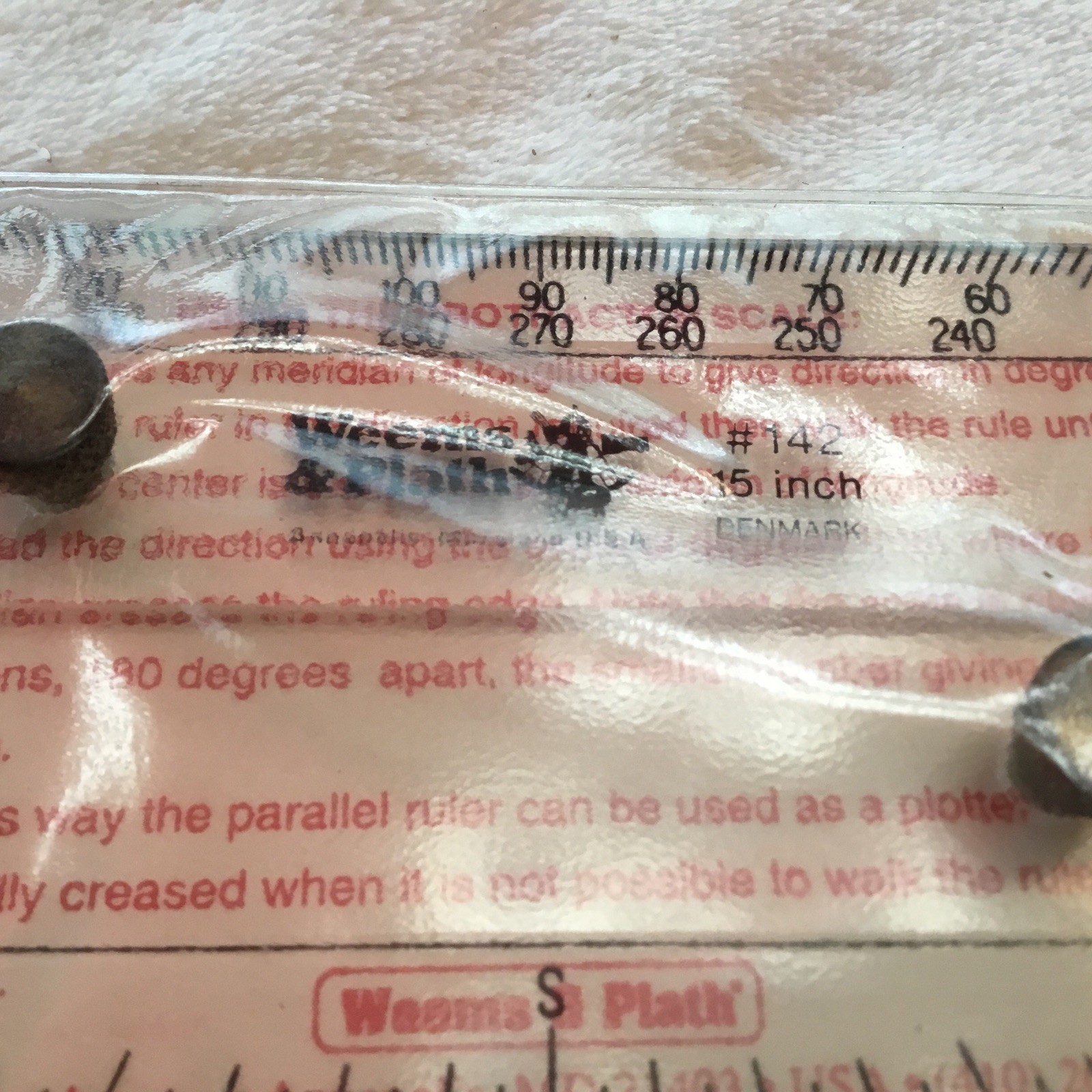 WEEMS & PLATH Denmark #142 Protractor Scale Brass Hardware 15" with Sleeve