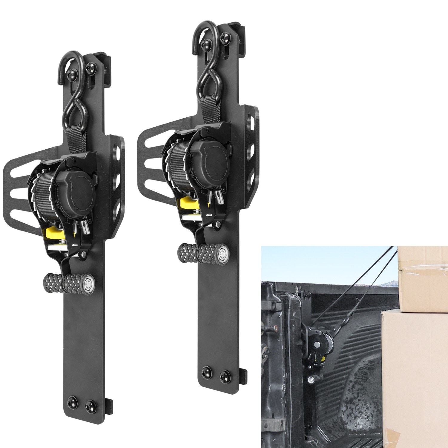 Ratchet Straps Self Retractable Tie Downs with S Hook For Dodge Ram 1500 2009-18