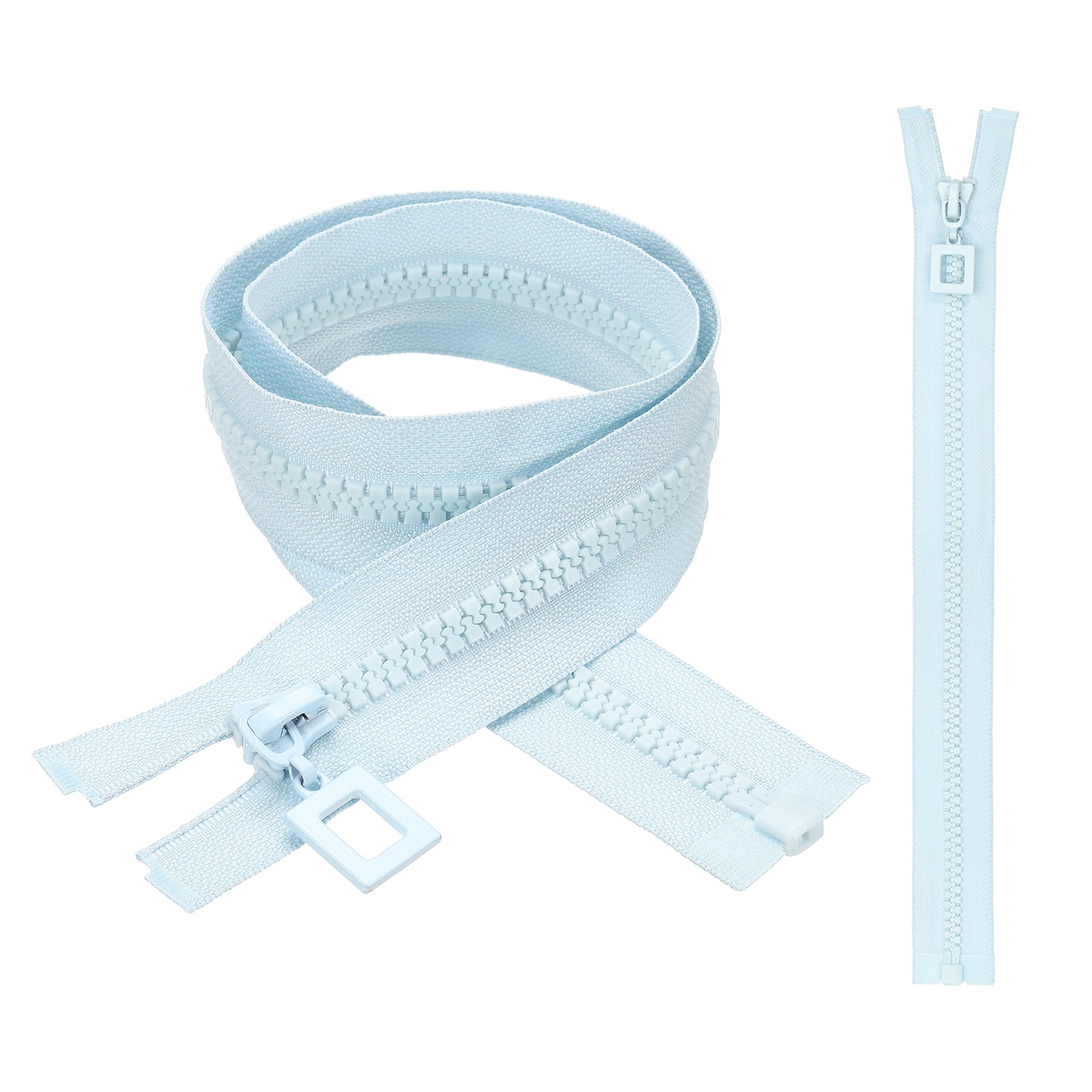 2Pcs Heavy Duty Zippers, #8 27.6" Nickel Teeth Metal Zippers, Sky Blue