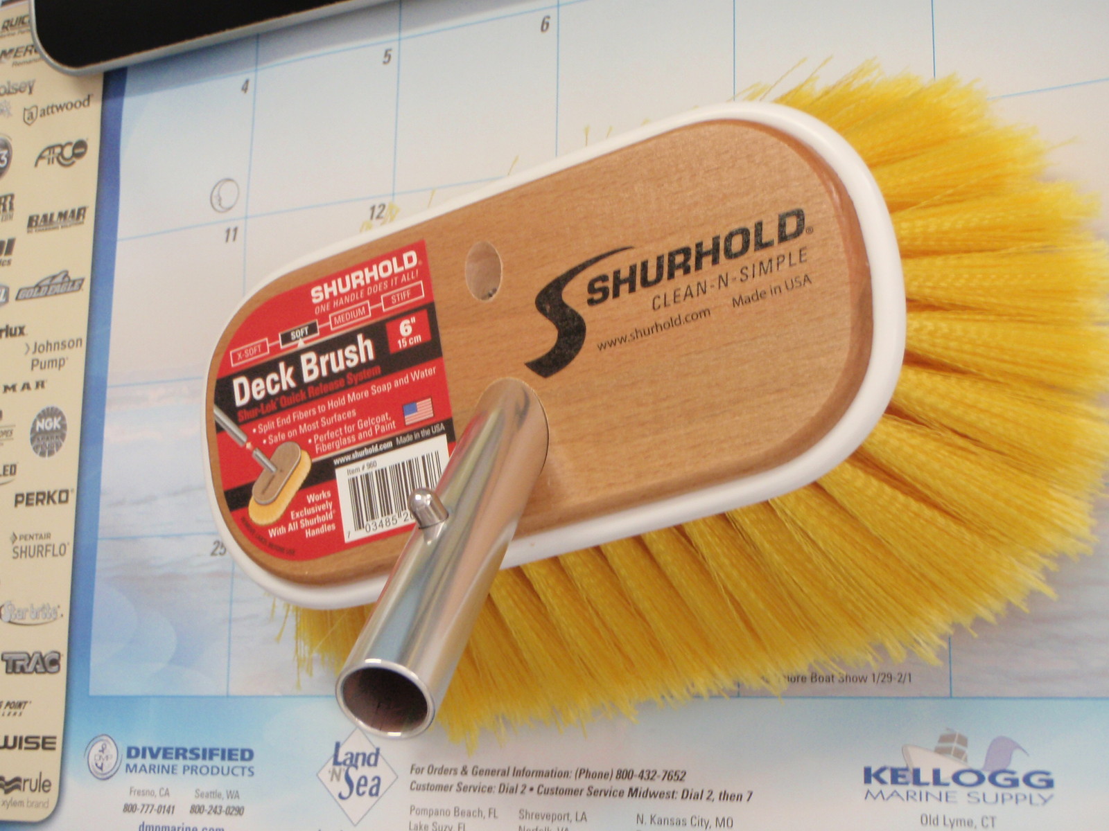 DECK BRUSH SHURHOLD SOFT POLYSTYRENE 658-960 6" BOAT MAINTENANCE WASHING YELLOW