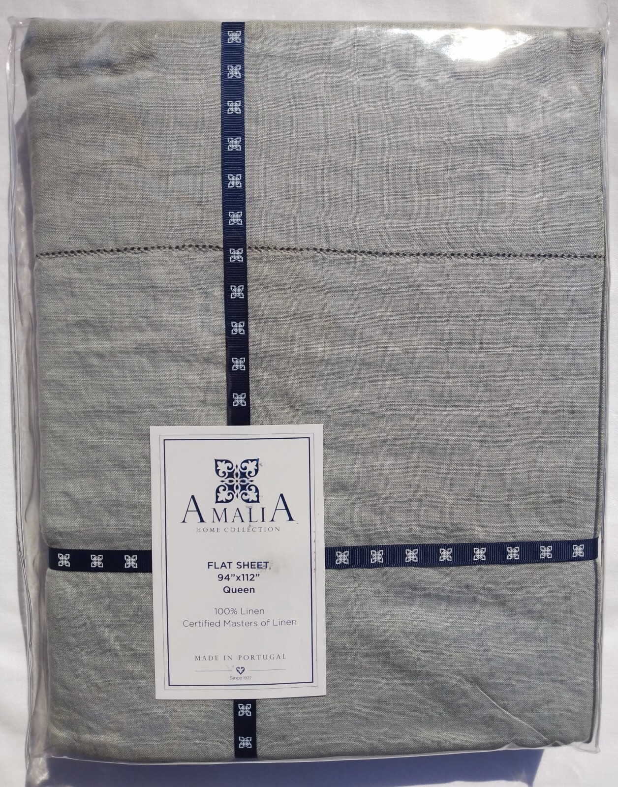 AMALIA Novo Queen 100% Stonewashed Flax Linen Flat Top Sheet Grey 94x112 NWT
