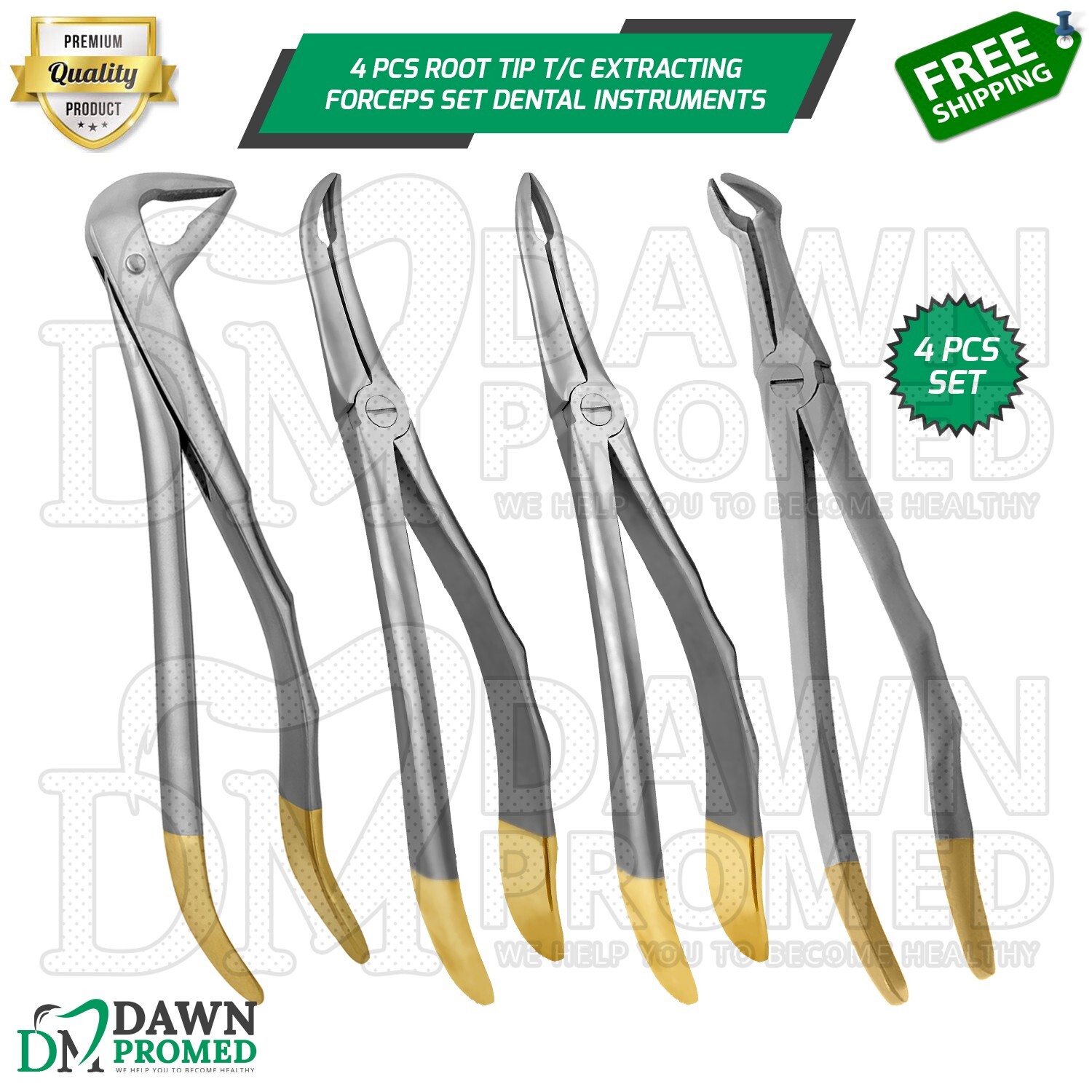 4 Pcs TC Extracting Forceps Root Tip Set Dental Extraction Instruments German Gr