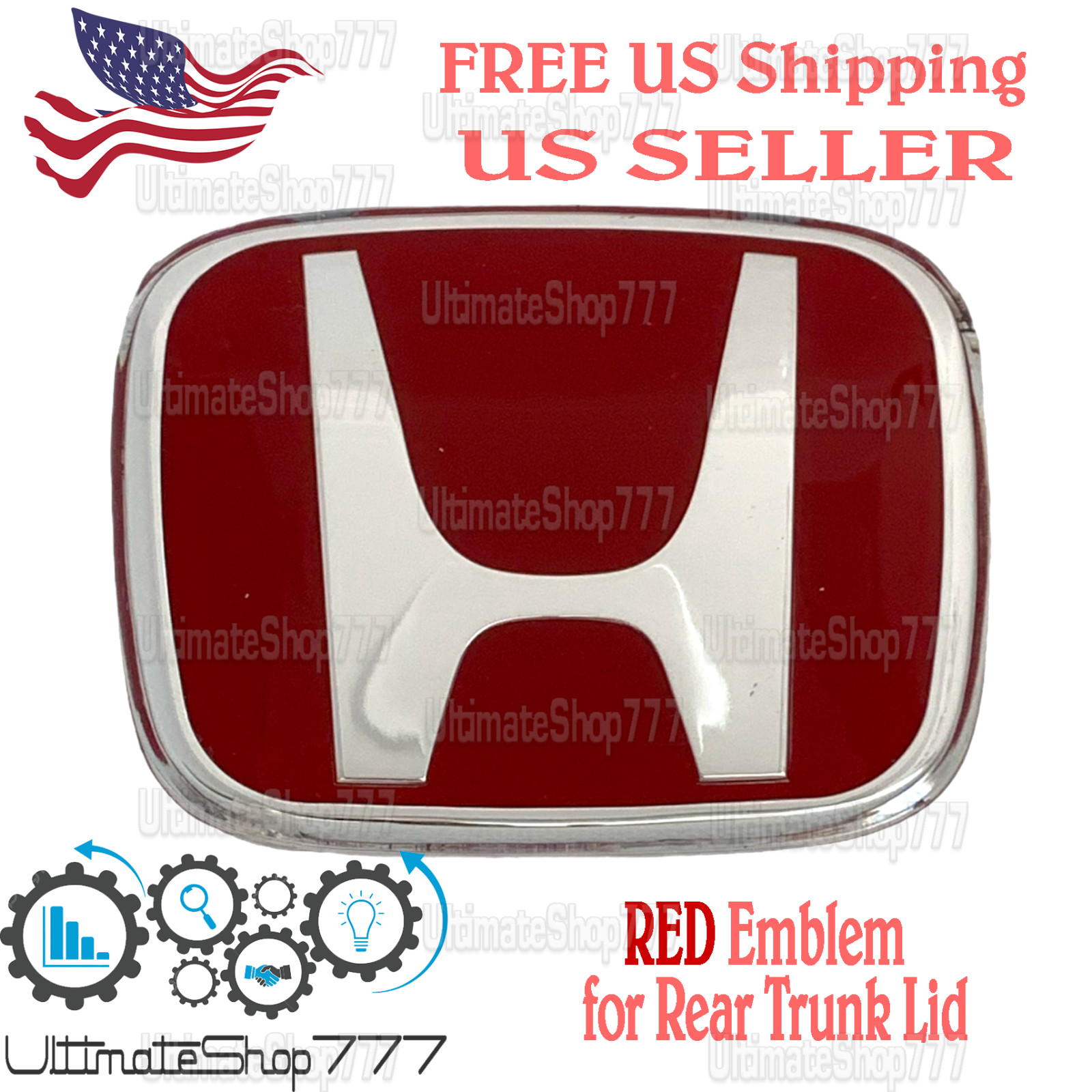 Rear Emblem Chrome H Logo Red Badge for Trunk Honda Civic Sedan 2006-2011