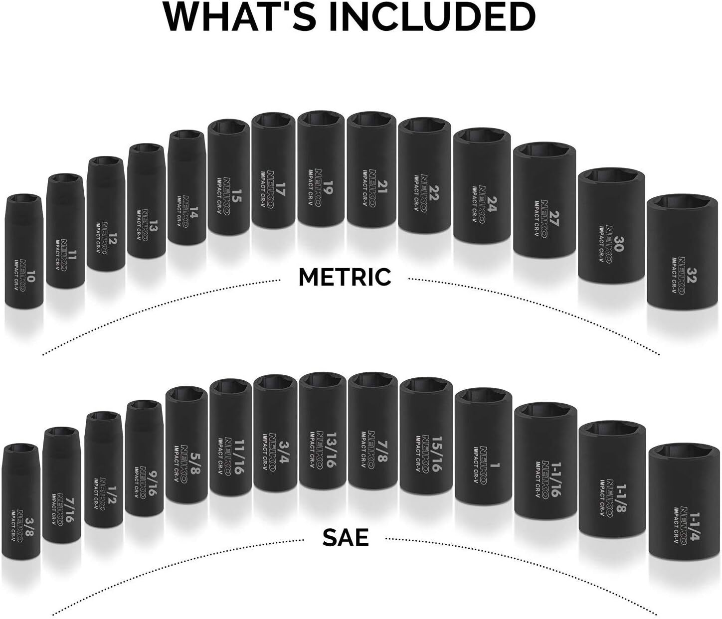 1/2" Impact Socket Set, 35 Pcs Deep Socket Kit Assortment Standard SAE/Metric MM