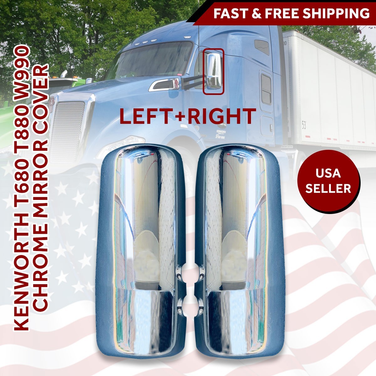Door Mirror Chrome Cover Pair For Kenworth T680 T880 Left Right Side 2013 2018