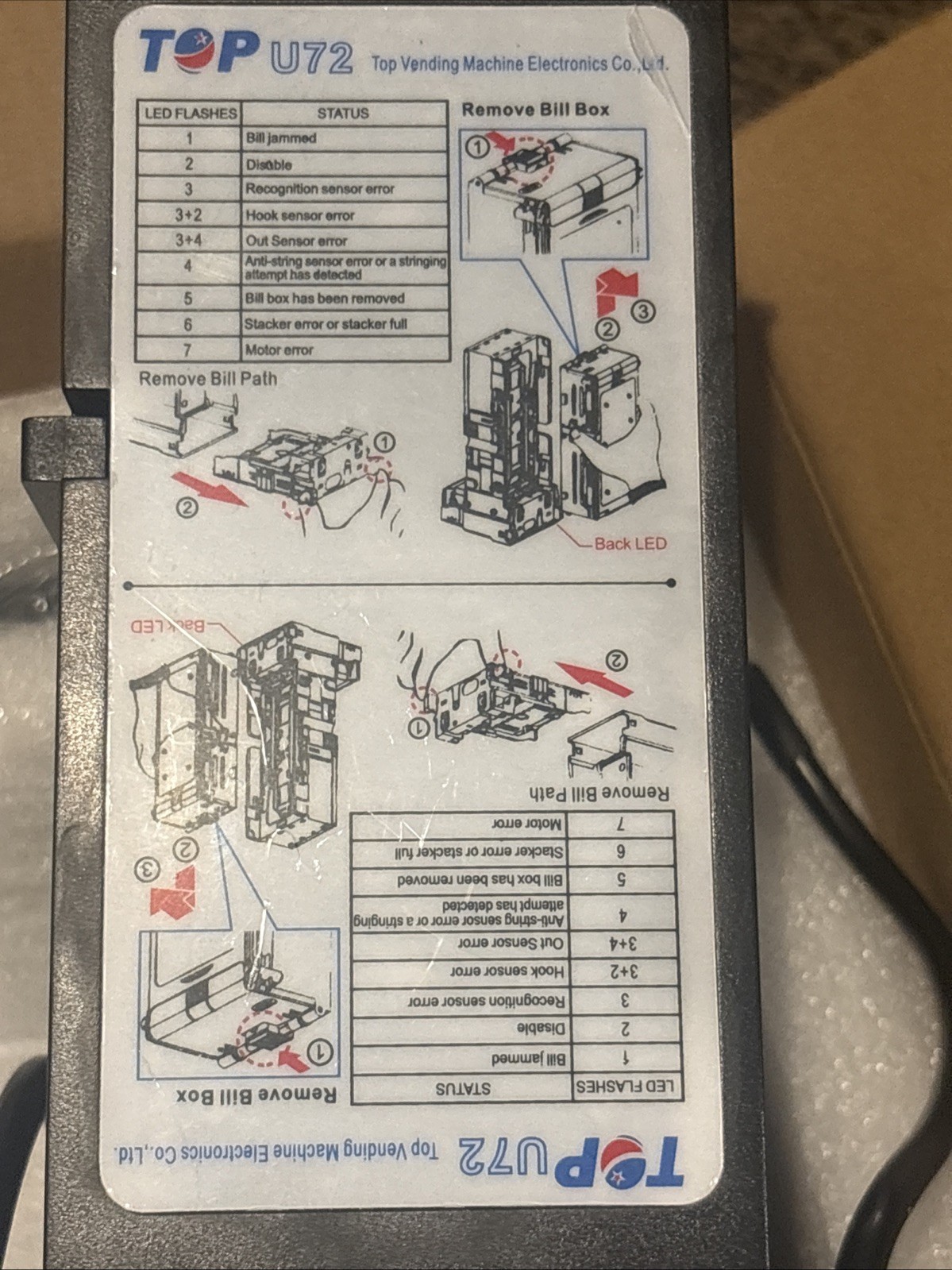 U72 Bill Acceptor BRAND NEW