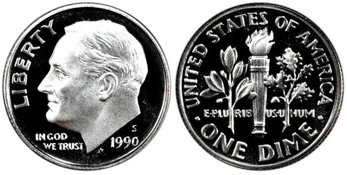 1990 S Roosevelt Dime Clad  Gem Proof