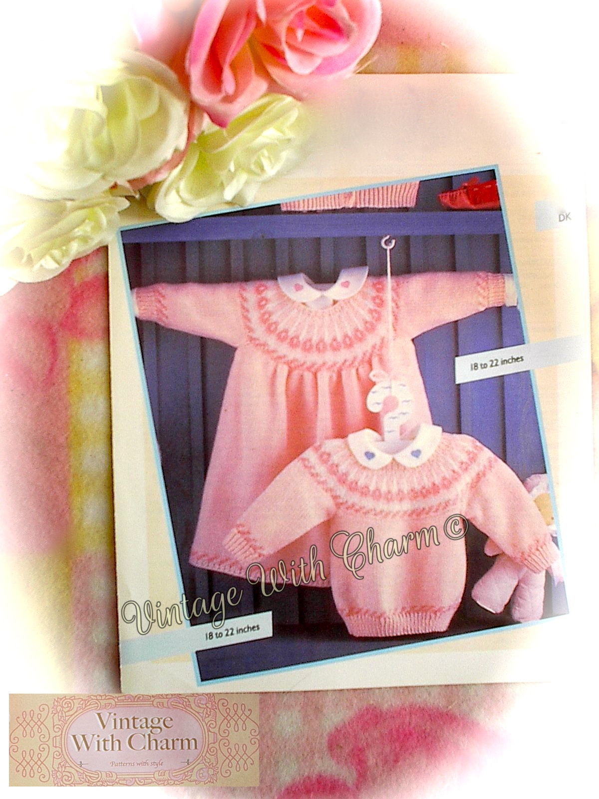 Vintage Knitting Pattern Baby Girls Childs Dress & Jumper 3 Sizes, 18-22in chest