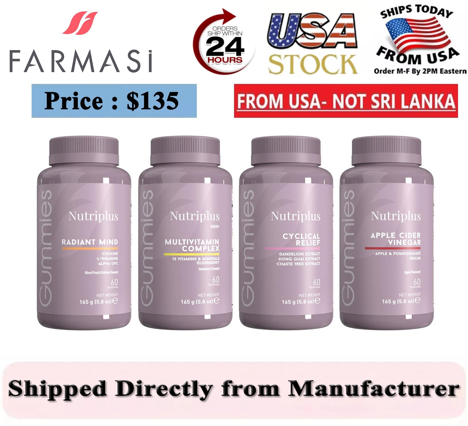 Farmasi Nutriplus Gummies Set of 4, New In Box - Free Shipping