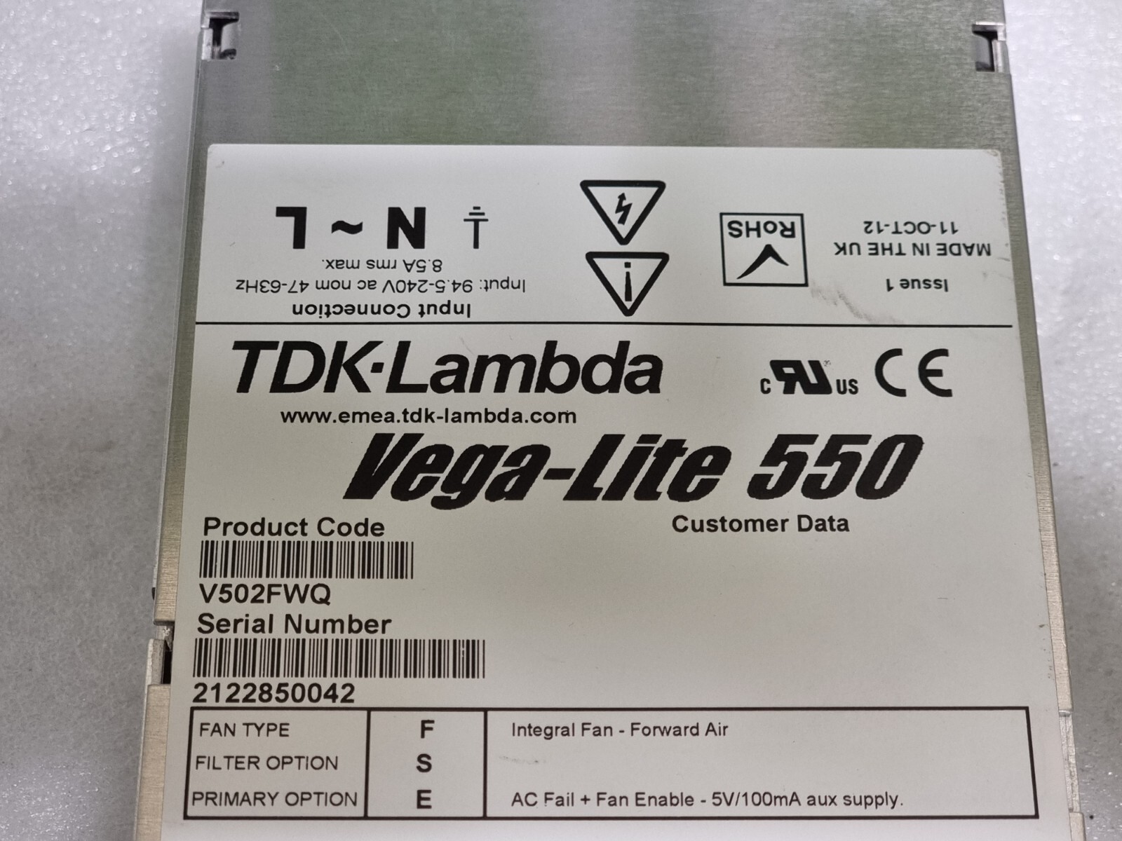 Used TDK-LAMBDA Vega-Lite 550 V502FWQ