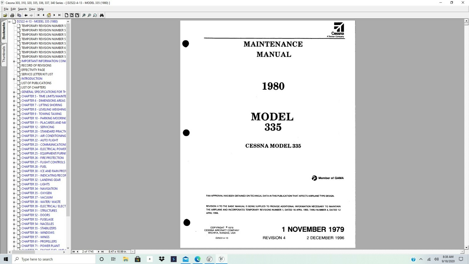 CESSNA 335 SERVICE MANUAL LIBRARY W/ ENGINE  w A/Ds