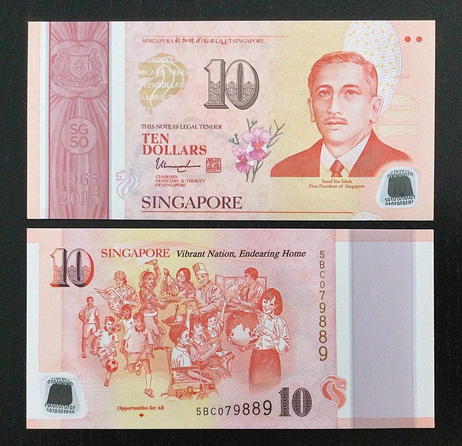 Singapore 10 dollars 2015 UNC P-57a Commemorative