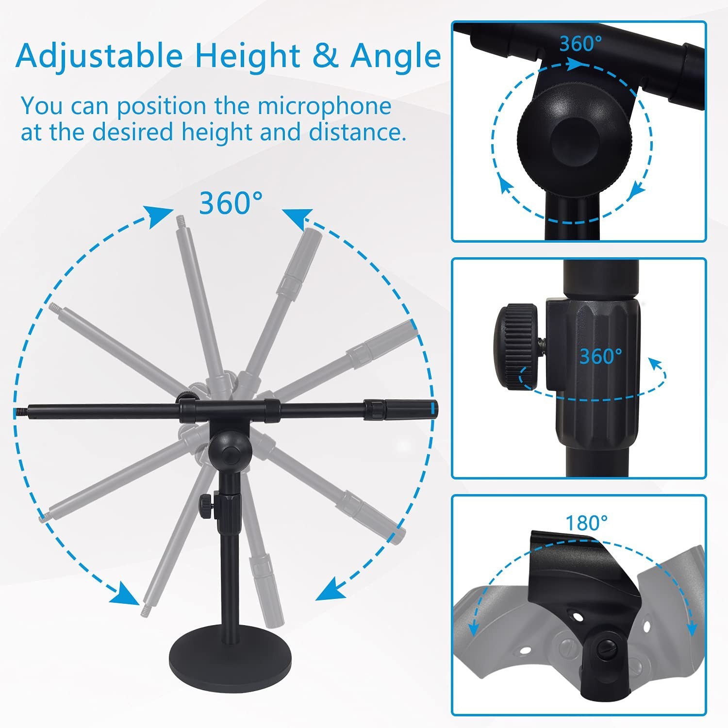Adjustable Desktop Mic Stand, Desk Stand Tabletop Table Top Microphone Stand ...