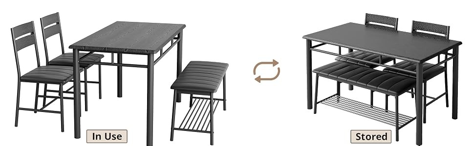 Dining Table Set for 4, Kitchen Table with Upholstered Bench and 2 Chairs,