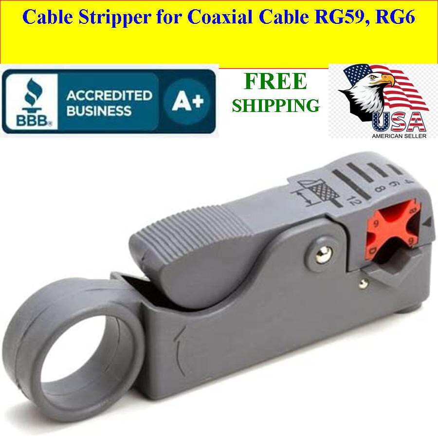 Cable Stripper for Coaxial Cable RG59, RG6 Fully Adjustable & Replaceable Blades