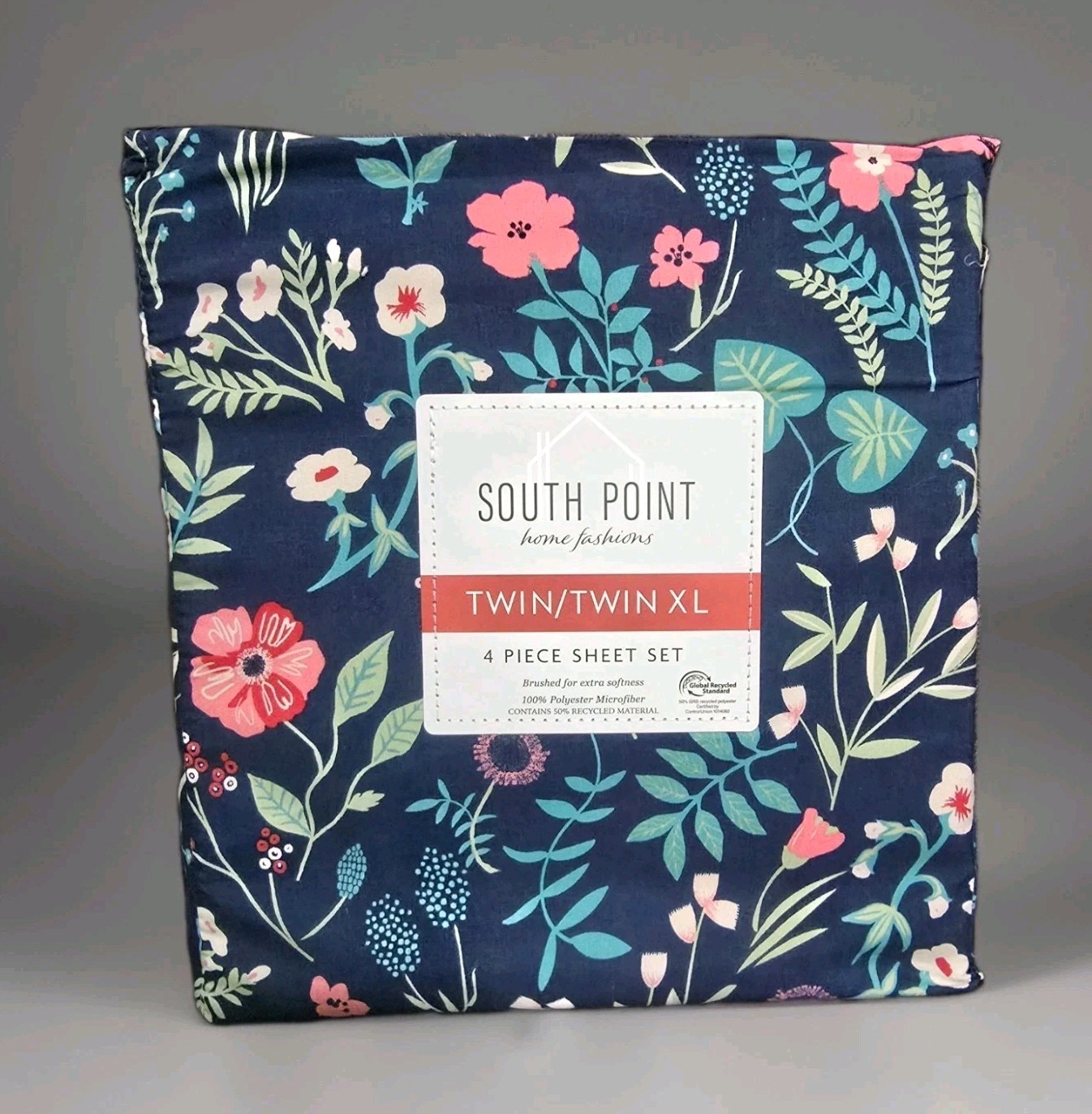 South Point Home Fashions TWIN / TWIN XL  4-PIECE Sheet Set, Navy Darcy Floral