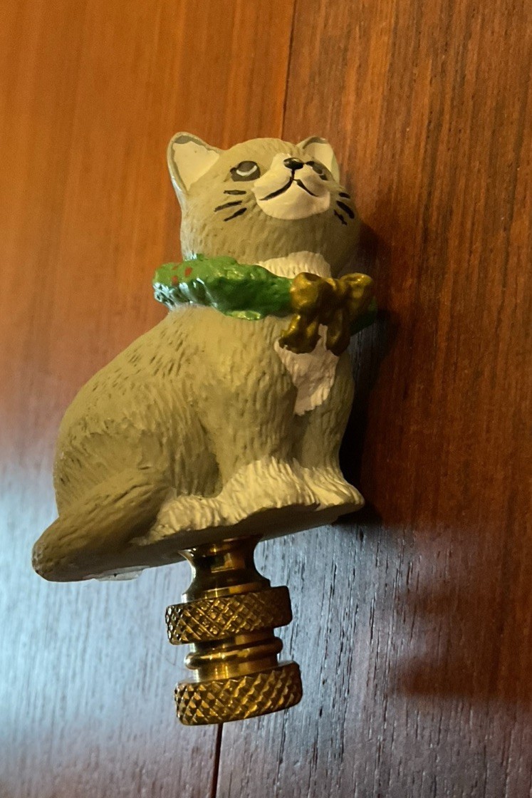 Cat Kitten Lamp Finial Shade Topper  Xmas Painted  2" NOS