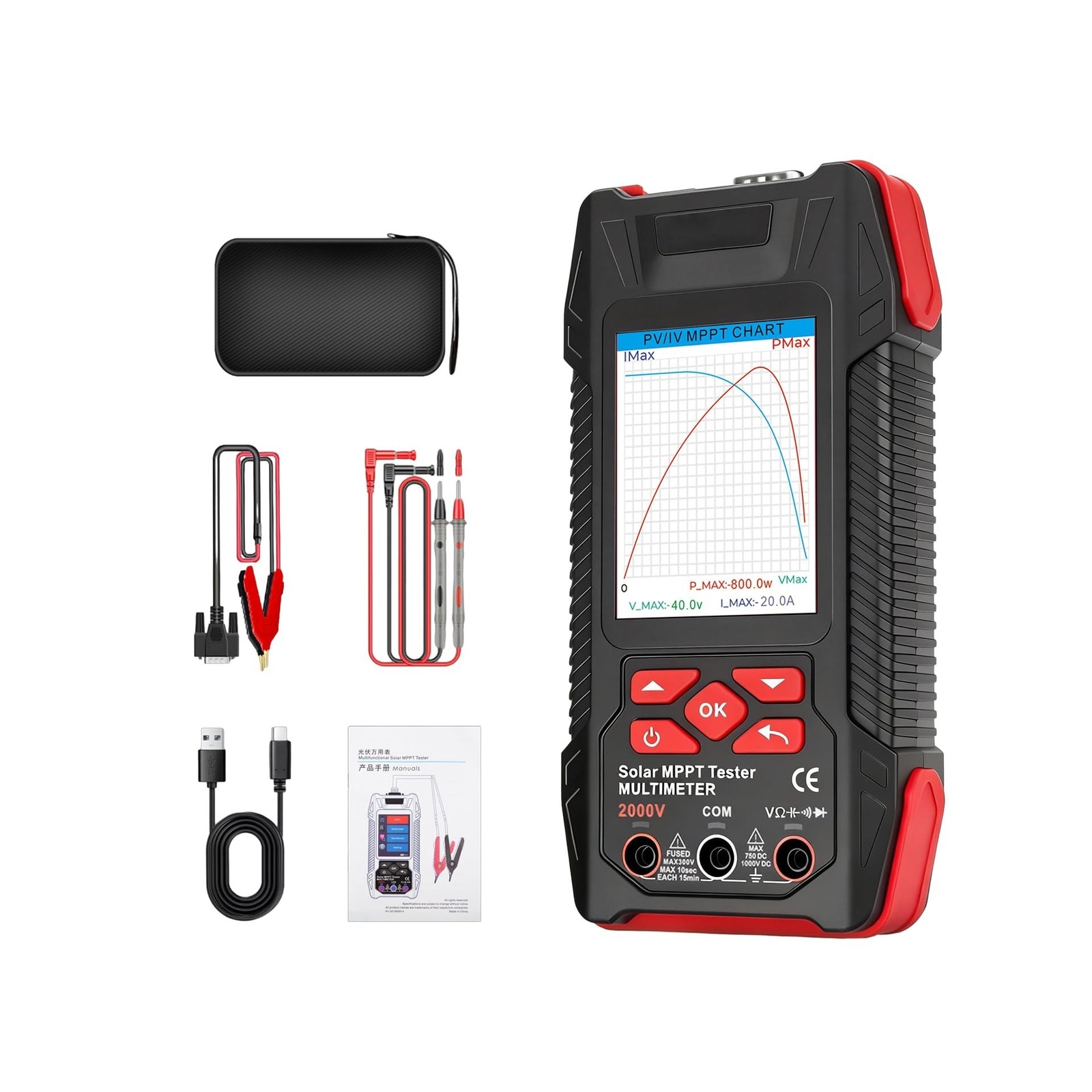 2000W Solar Panel Tester, 2-in-1 MPPT Photovoltaic Meter & 60000-Count Digita...