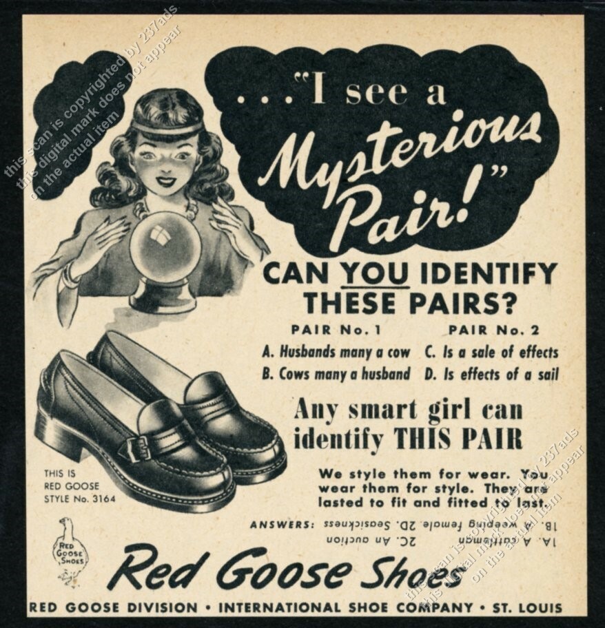 1947 fortune teller crystal ball art Red Goose girls shoes vintage print ad