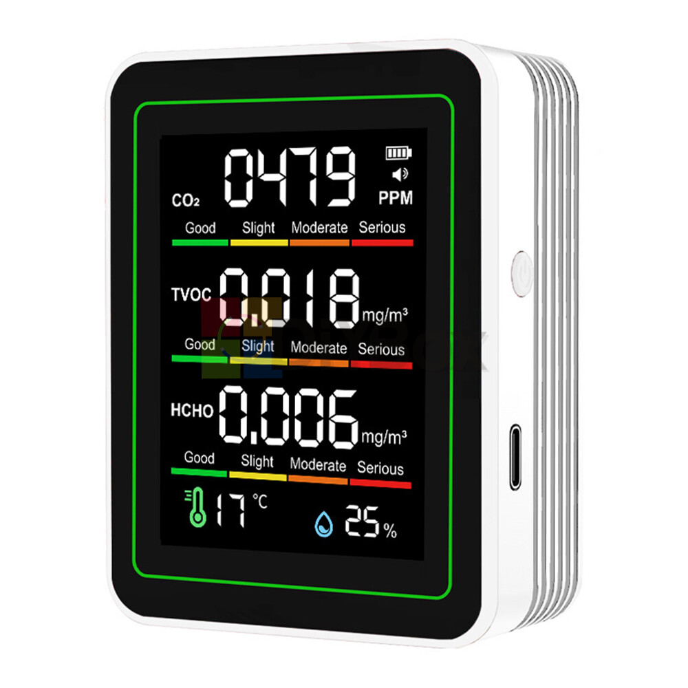 5in1 Formaldehyde Carbon Dioxide Detector TVOC Temp Humidity Air Quality Monitor
